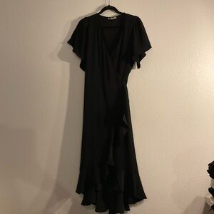 Chelsea28 Black Wrap Cocktail Midi Dress